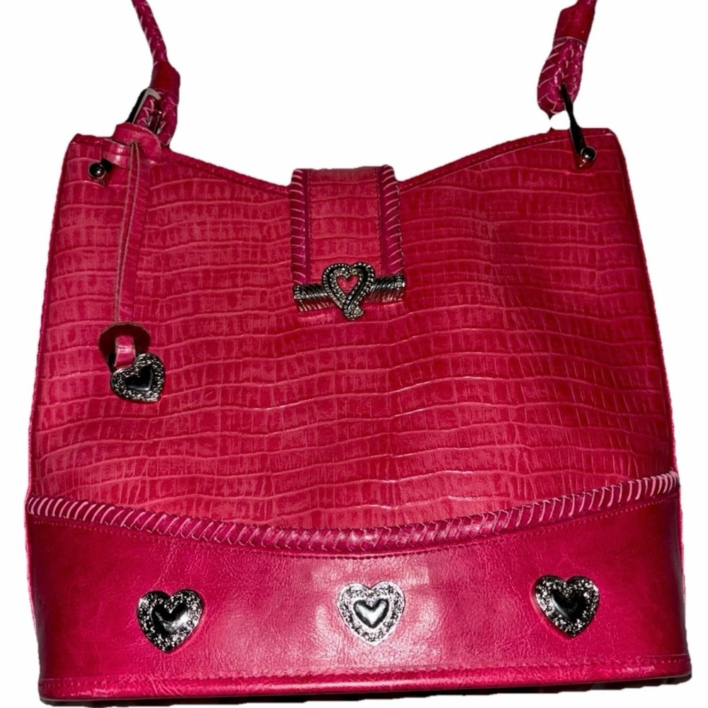 Stylish Pink Heart-Embellished Leather look Crocodile Women's Bag